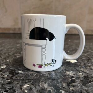 Sue Boettcher Black Cat Vintage White Ceramic Coffee Mug Humor Novelty Japan